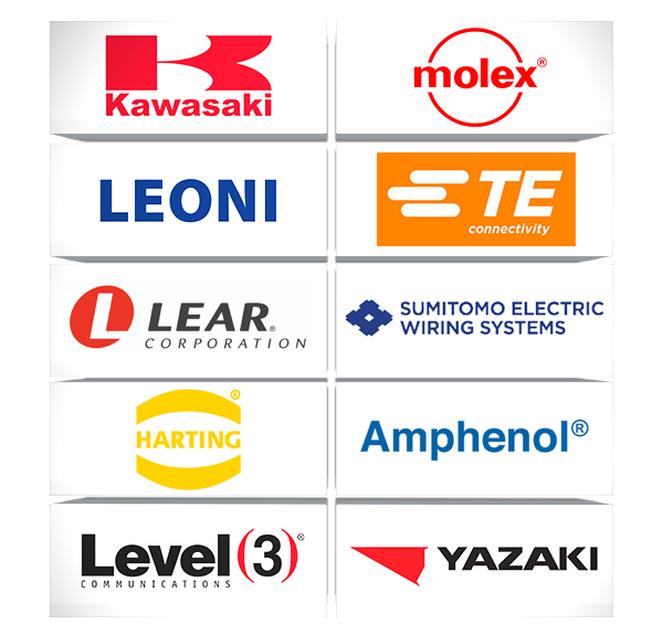 Brand logos of Mecmesin crimp testing equipment customers